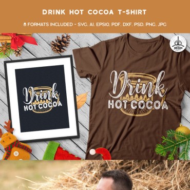 Пей горячее какао, Рождество. Шаблон для дизайна футболки. Артикул 89024