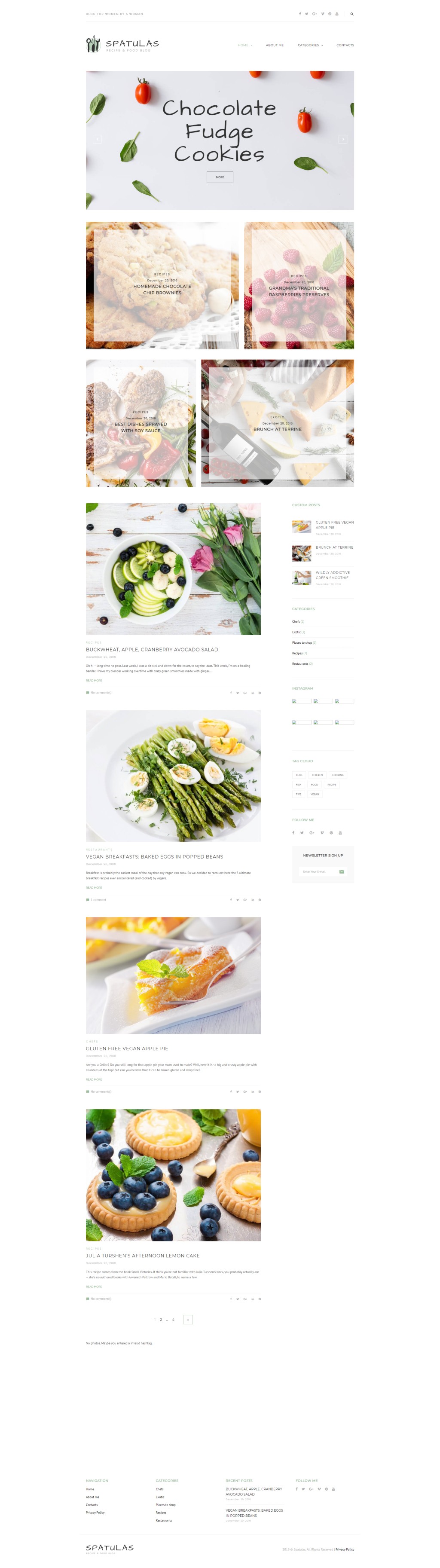 Шпатели - Блог о рецептах и продуктах питания. WordPress  шаблон. Артикул 63601